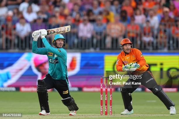 Colin Munro of the Heat bats during the Men's Big Bash League match between the Perth Scorchers and the Brisbane Heat at Optus Stadium, on January 07...