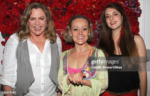 Kathleen Turner, Tracie Bennett and Rachel Ann Weiss pose backstage at the hit play "End of The Rainbow" on Broadway at The Belasco Theater on May...
