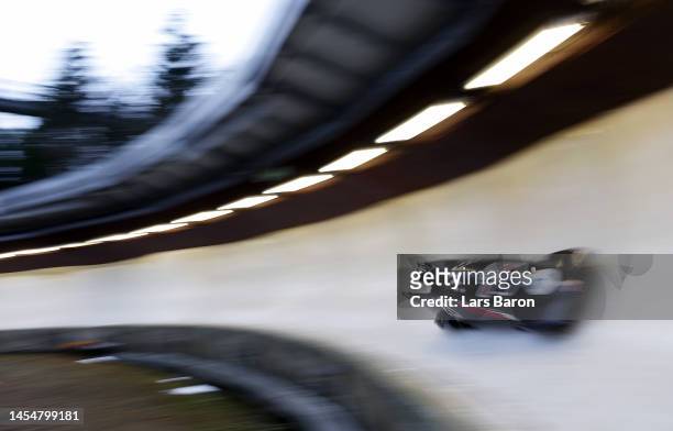 Kaillie Humphries of USA competes in the Women's Monobob or Bobsleigh during the BMW IBSF Skeleton World Cup at Veltins Eis-Arena on January 07, 2023...