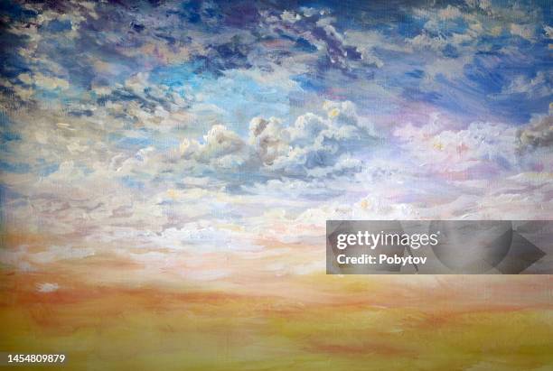 grünes land, abstrakt gemalte landschaft - wolkenbilder stock-grafiken, -clipart, -cartoons und -symbole