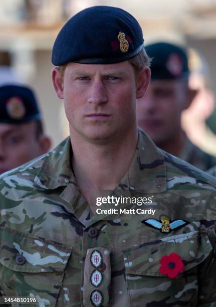 Prince Harry in military combat dress uniform joins British troops and service personal remaining in Afghanistan and also International Security...