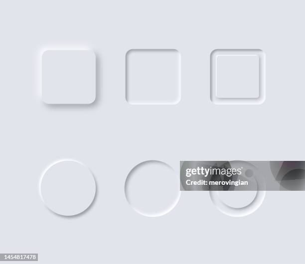 ilustrações, clipart, desenhos animados e ícones de conjunto de elementos de design de interface do usuário neumorfismo. interface simples da moda para aplicativos - design-neomórfico