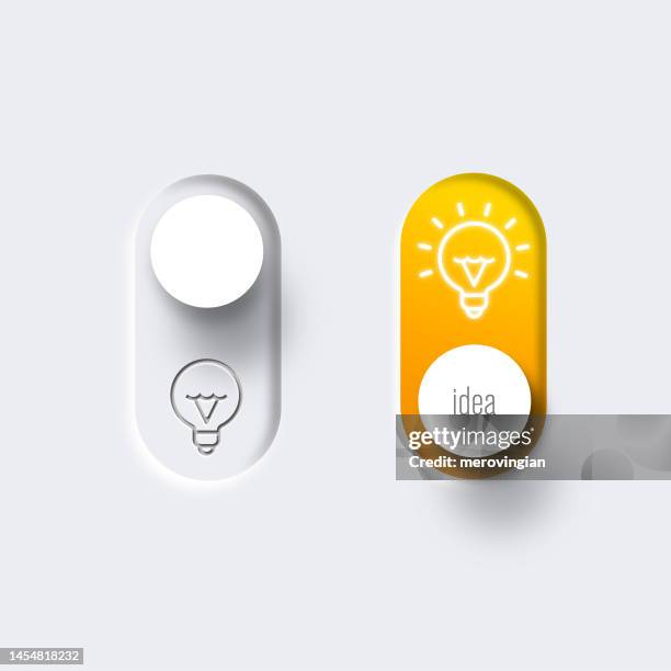 light bulbs turned on and turned off with power button switches - sliding stock illustrations