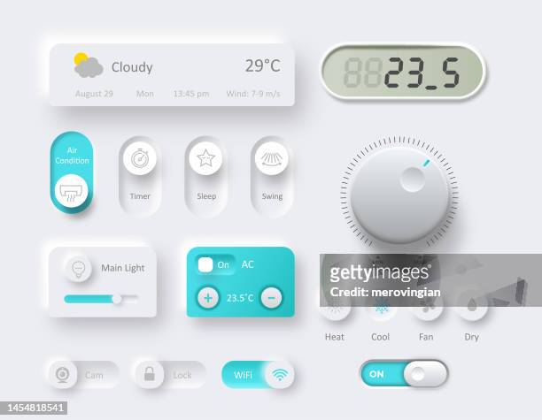 illustrations, cliparts, dessins animés et icônes de boutons de commande utilisés pour la régulation intelligente du climat à domicile - control