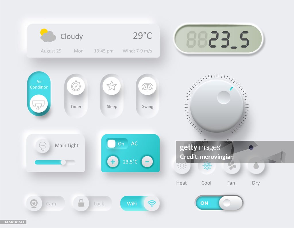 Botões de controle usados para regulação do clima doméstico inteligente