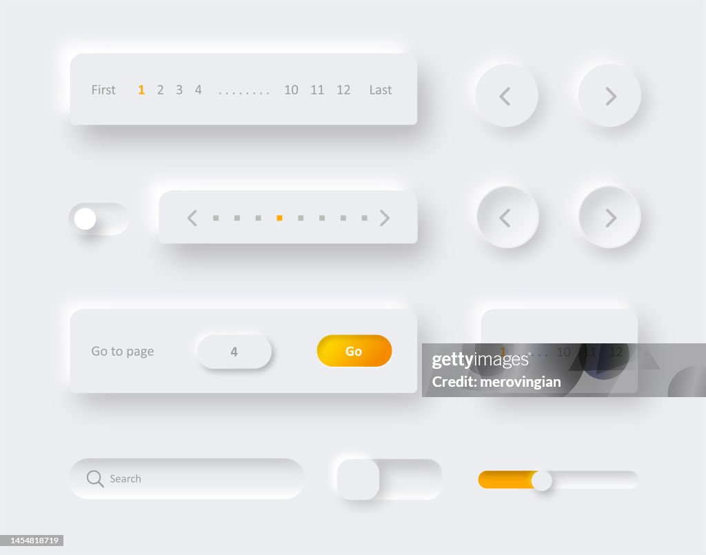 User interface elements for menu command mobile app. New trendy neumorphic design