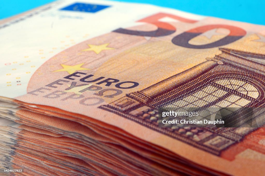 Stack Of 50 Euro Banknotes.