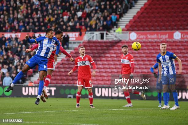 Chuba Akpom of Middlesbrough scores the team's first goal during the Emirates FA Cup Third Round match between Middlesbrough and Brighton & Hove...