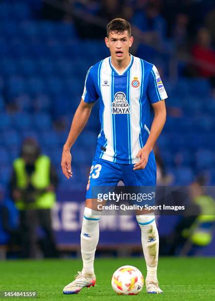 Cesar Montes of RCD Espanyol with the ball during the Copa del Rey Round of 32 match between between RCD Espanyol and RC Celta at RCDE Stadium on...