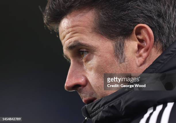 Marco Silva of Fulham looks on during the Emirates FA Cup Third Round Match between Hull City and Fulham at MKM Stadium on January 07, 2023 in Hull,...