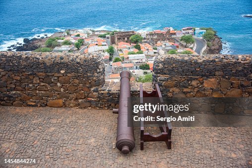 French cannon on ramparts of Royal Fortress of San Felipe and Cidade Velha on Santiago Island, Cape Verde. French cannon on ramparts of Royal Fortress of San Felipe and Cidade Velha on Santiago Island, Cape Verde.