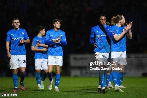 Players of Chesterfield acknowledge the fans following the Emirates FA Cup Third Round match between Chesterfield FC and West Bromwich Albion at...