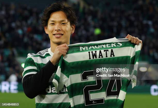 New Celtic signing Tomoki Iwata is unveiled at half time during the Cinch Scottish Premiership match between Celtic FC and Kilmarnock FC at on...