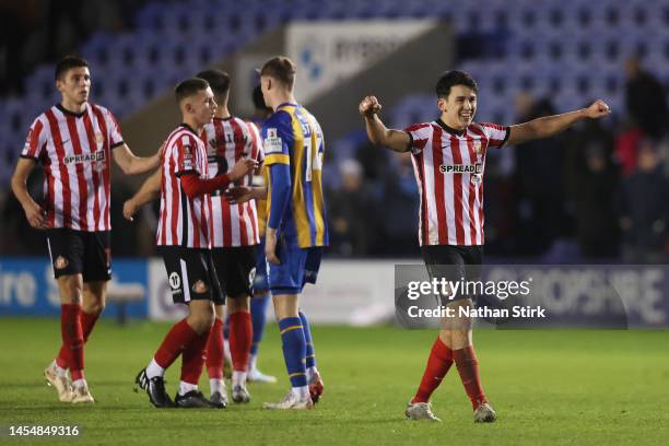 Luke O'Nien of Sunderland celebrates following the Emirates FA Cup Third Round match between Shrewsbury Town and Sunderland AFC at Montgomery Waters...