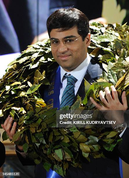 India's defending World chess champion Viswanathan Anand attends the award ceremony of the FIDE World chess championship match in State Tretyakovsky...