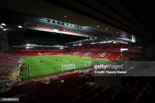 General view inside the stadium prior to the Emirates FA Cup Third Round match between Liverpool FC and Wolverhampton Wanderers at Anfield on January...