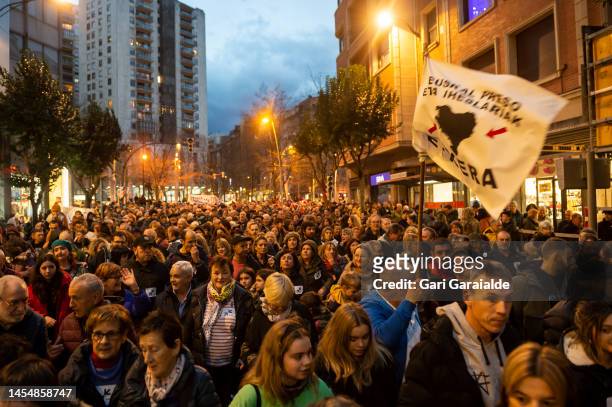 Thousands march during a demonstration organized by the asociation Etxerat and the citizen's network Sare, calling for the application of an ordinary...