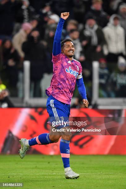 Danilo of Juventus celebrates after scoring their sides first goal during the Serie A match between Juventus and Udinese Calcio at Allianz Stadium on...