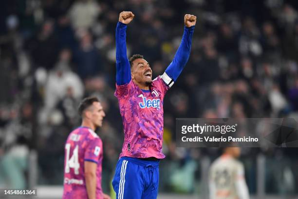Danilo of Juventus celebrates after scoring their sides first goal during the Serie A match between Juventus and Udinese Calcio at Allianz Stadium on...