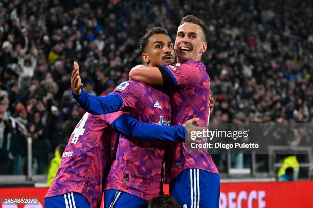 Danilo Luiz da Silva of Juventus celebrates after scoring their sides first goal during the Serie A match between Juventus and Udinese Calcio at...