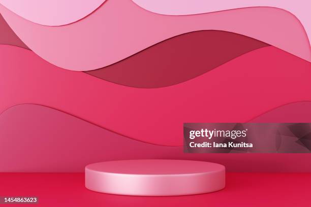 pink platform on red, magenta layered background. place for showing your product. 3d pattern. - pedestal stockfoto's en -beelden