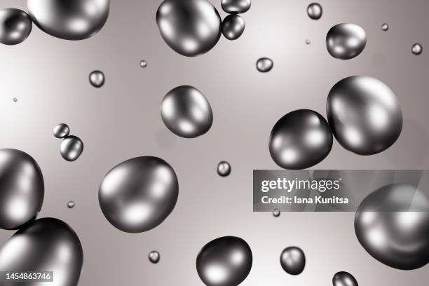 glossy silver, black drops, molecules. beautiful abstract futuristic background. 3d pattern. - liquid metal stock pictures, royalty-free photos & images