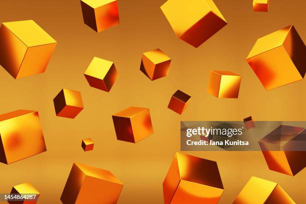 shiny gold cubes. 3d pattern. - glowing cube stock pictures, royalty-free photos & images