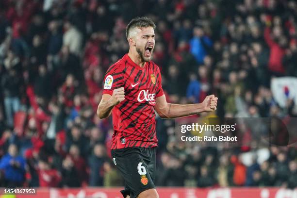 Jose Copete of RCD Mallorca gestures during the LaLiga Santander match between RCD Mallorca and Real Valladolid CF at Estadio de Son Moix on January...