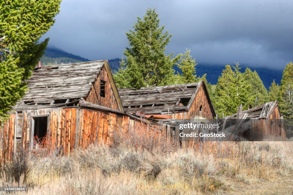 Rustic buildings in a ghost town