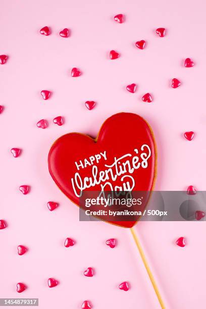 heart shape cookies for valentines day flat lay,top view greeting card,kazakhstan - valentines day bildbanksfoton och bilder