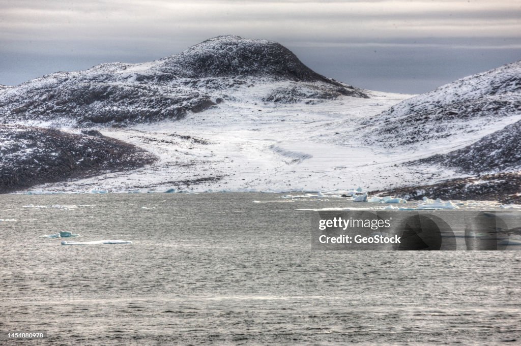A glacier in an arctic landscape