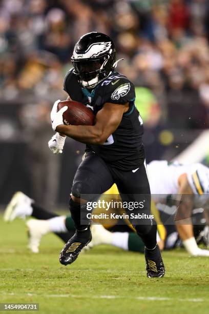 Boston Scott of the Philadelphia Eagles carries the ball during an NFL football game against the Green Bay Packers at Lincoln Financial Field on...