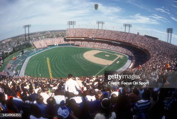 Detailed overview of Memorial Stadium during a Baltimore Orioles Major League Baseball game circa 1981 in Baltimore, Maryland.