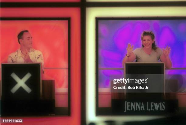 Survivor' tv Winner Richard Hatch and 'Survivor' Jenna Lewis during taping of 'Hollywood Squares, August 26, 2000 in Los Angeles, California.