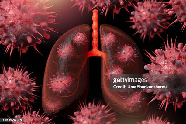 omicron sub-variant (bq.1.1, bq.1, ba.5, bf.7 and xbb.) infection in lungs, conceptual illustration. - respiratory disease stock-fotos und bilder