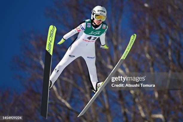 Ema Klinec of Slovenia competes in women large hill individual during the FIS Ski Jumping World Cup Sapporo at Okurayama Jump Stadium on January 08,...