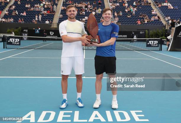 Lloyd Glasspool of Great Britain and Harri Heliovaara of Finland win the doubles final against Jamie Murray of Great Britain and Michael Venus of New...
