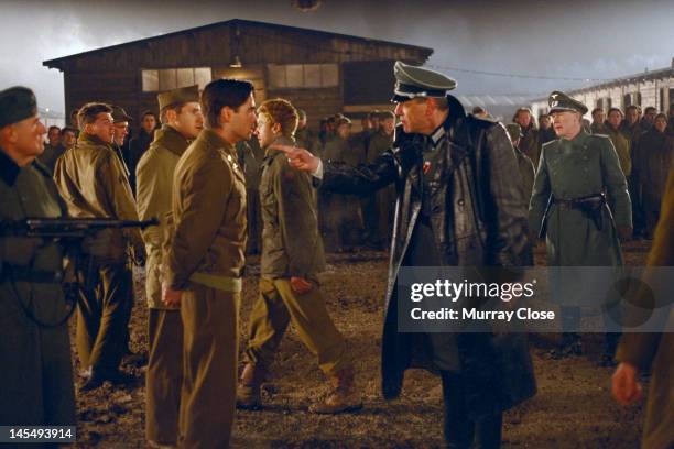 Actor Marcel Iures as the Camp Commandant confronts Colin Farrell in a scene from the film 'Hart's War', 2002. Behind them are actors Sam Jaeger,...