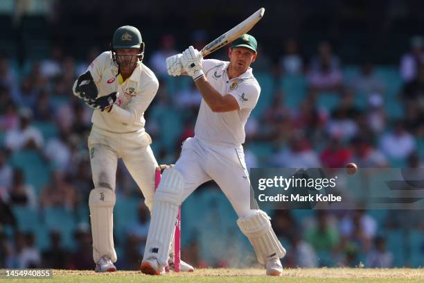 Sarel Erwee of South Africa bats during day five of the Third Test match in the series between Australia and South Africa at Sydney Cricket Ground on...