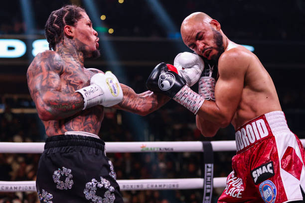 Gervonta Davis punches Hector Luis Garcia in their WBA World Lightweight Championship bout at Capital One Arena on January 7, 2023 in Washington, DC.