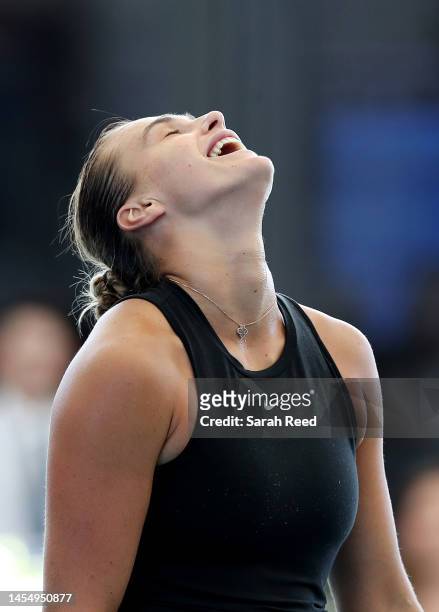 Aryna Sabalenka ladies champion after defeating Linda Noskova of Czechoslovakia during day eight of the 2023 Adelaide International at Memorial Drive...