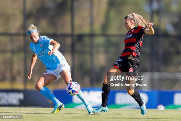 Amy Harrison of the Wanderers kicks the ball during the round nine A-League Women's match between Western Sydney Wanderers and Melbourne City on...