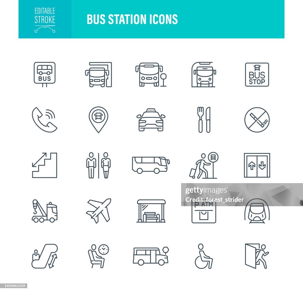 Iconos de la estación de autobuses Trazo editable