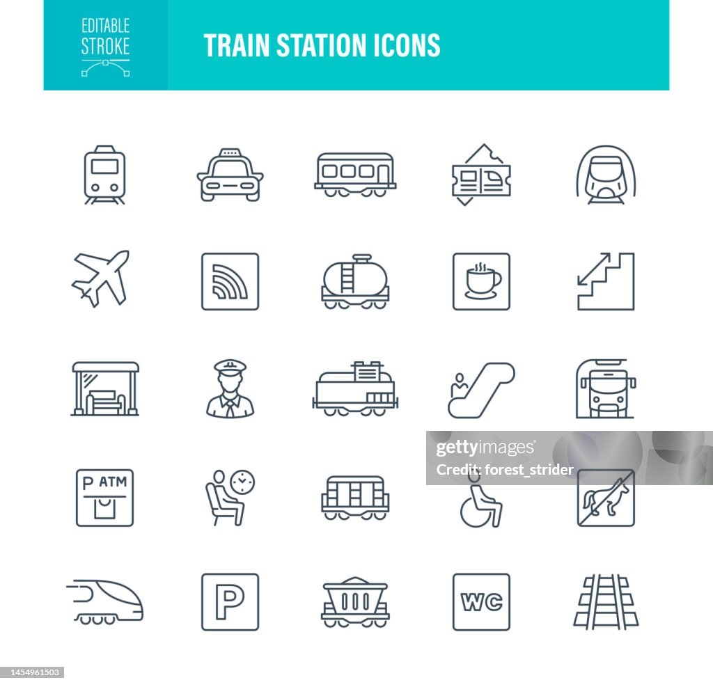 Train Station Icons Editable Stroke