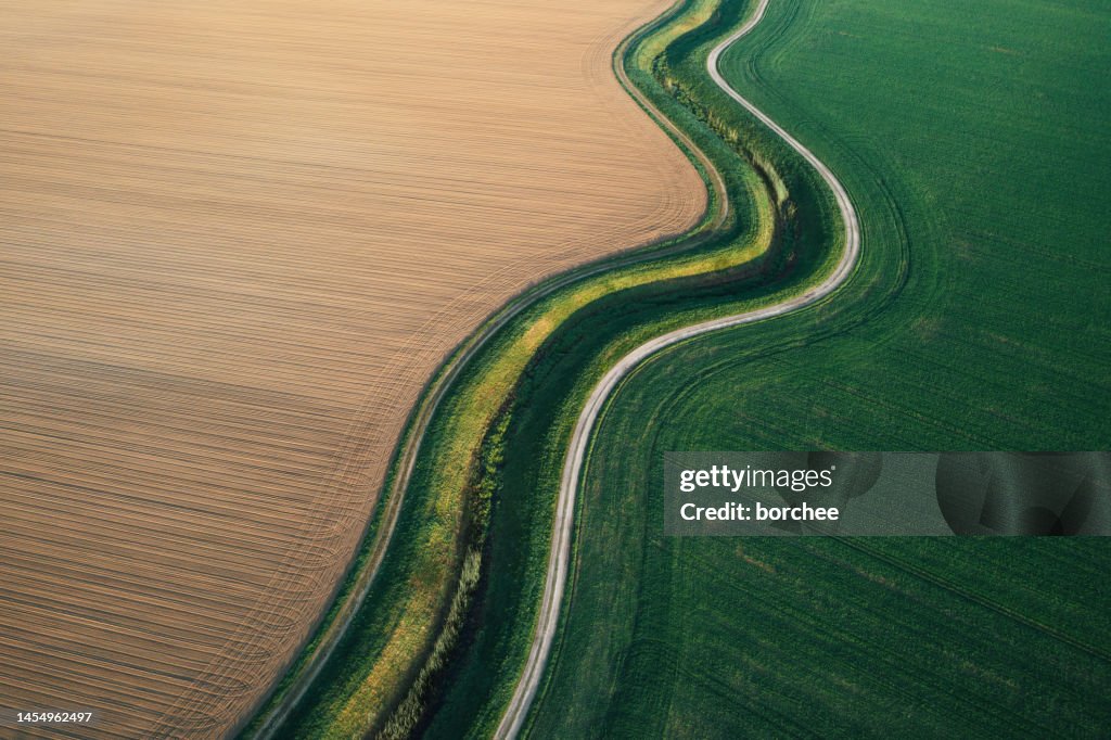 Aerial View On Spring Fields