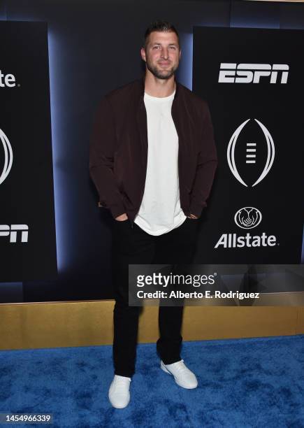Tim Tebow attends ESPN And CFP's Allstate Party At The Playoff Event at The Majestic Downtown on January 07, 2023 in Los Angeles, California.