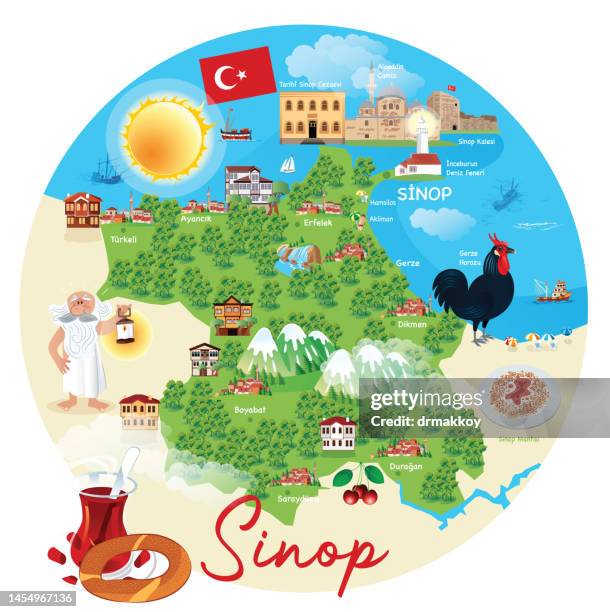 sinop travel map - sinop sinop province turkey stock illustrations