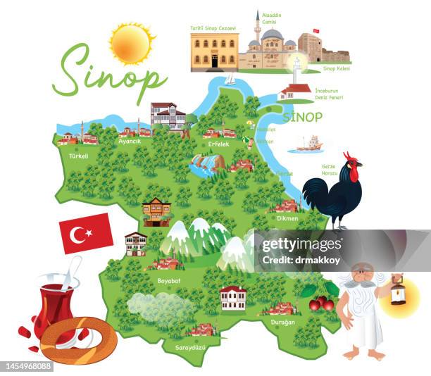 cartoon map of sinop city - sinop sinop province turkey stock illustrations