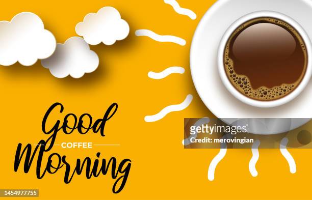 tasse kaffee umgeben von sonnenstrahlen - morgen stock-grafiken, -clipart, -cartoons und -symbole