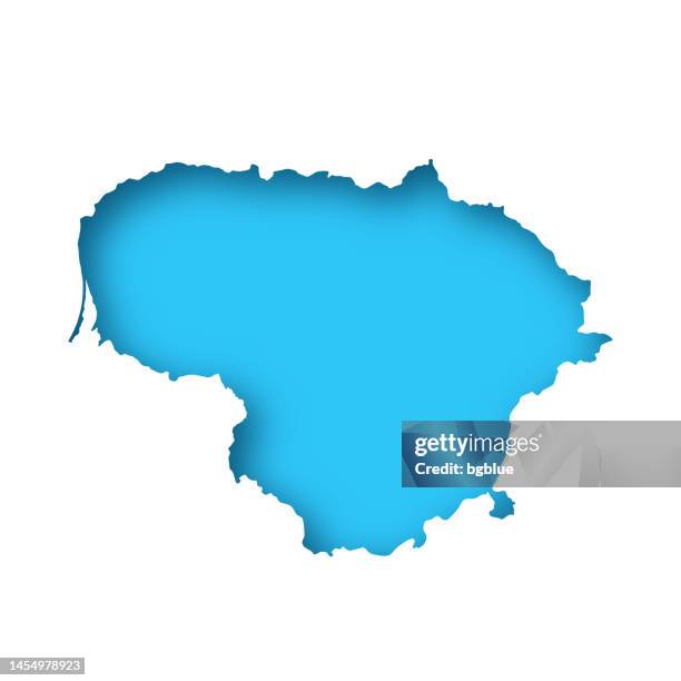 lithuania map - white paper cut out on blue background - lithuania stock illustrations